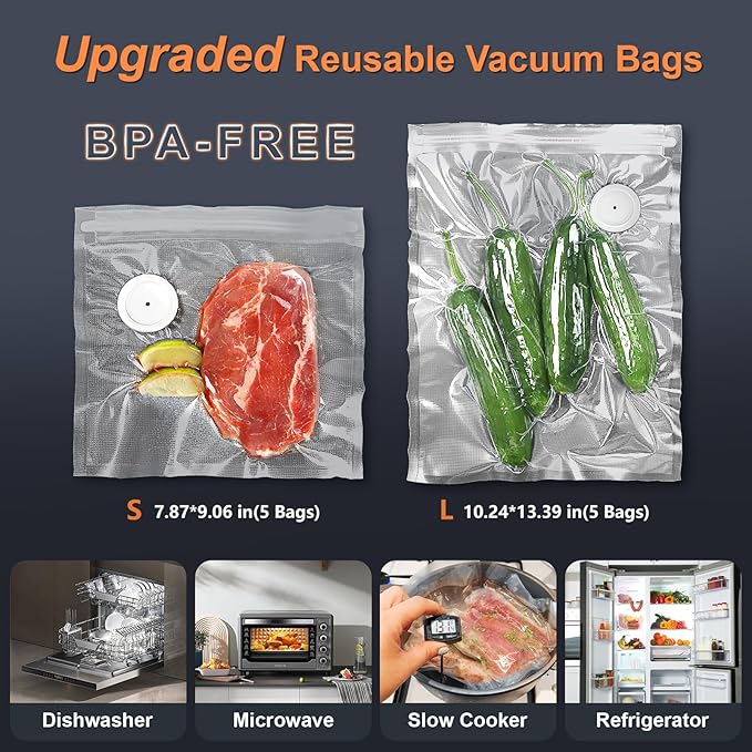 Vacuum Sealer with 10 Bags, Handheld Sealer with Visible Water Tank, Portable for 6X Freshness, Sous Vide & Kitchen Storage