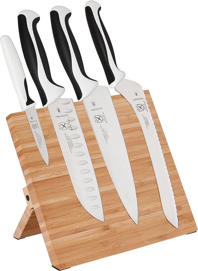 Mercer Culinary Millennia 5-Piece Magnetic Board Set, Bamboo, White Handles (M21981WBH)