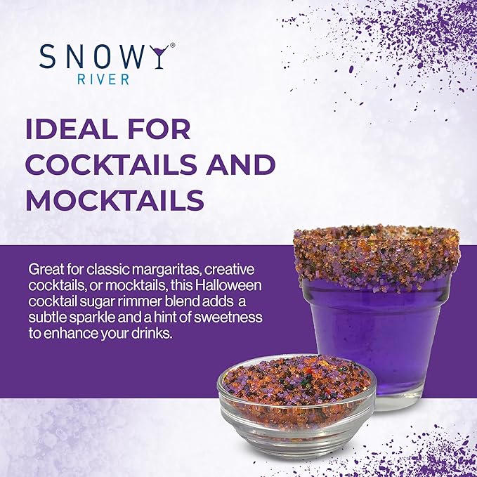 Snowy River Halloween, Cocktail & Margarita Sugar Rimmer - Vibrant Naturally Colored Sugar for Cocktail Rimming, Baking & Decorating, Medium Crystal - 16oz