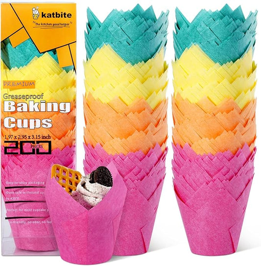 Katbite Tulip Cupcake Liners 200PCS, Muffin Liners Baking Cups, Cupcake Wrapper for Party, Wedding, Birthday