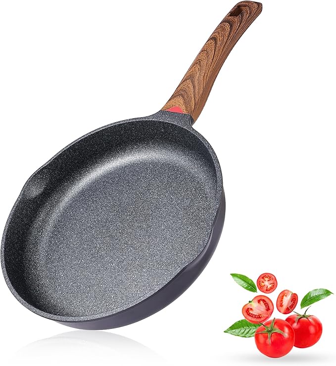 Vinchef Nonstick Frying Pan Anti Scratch,11 Inch Skillet Cast Aluminum Cookware with Wooden Stay Cool Handle, Induction Compatible