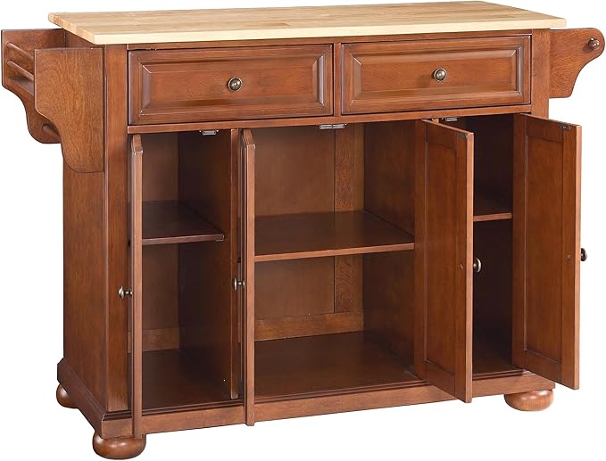Crosley Furniture Alexandria Wood Top Rolling Kitchen Island Storage Cart, Microwave Stand, Spice Rack, Cherry