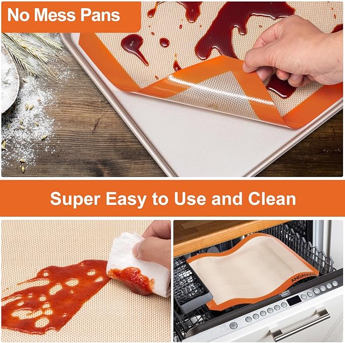 Silicone Baking Mat Sheets Set, Easy Clean &Non-Stick Food Grade Reusable Baking Mat, 1 Half Sheet+ 1 Jelly roll+1 Quarter sheet Baking Mats for Oven, Make Macarons, Cookies, Pizza, Bread and Pastry