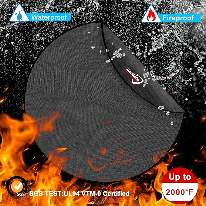 DocSafe 42" Round Fire Pit Mat, 4-Layer Fireproof Under Grill Mat Heat Insulated Indoor Fireplace Pad Protector for Decks,Patios,Grass,BBQ Smoker, Portable Reusable Oil-Proof and Waterproof, Black