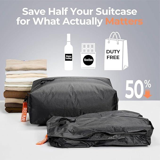 Classic Series Vacuum Bags for Travel Luggage with Wireless Pump, Compression Bags for Carry On Suitcases and Backpack, Vacuum Seal Packing cube for Cloth Packing ((2PC + PUMP Gray & Green)