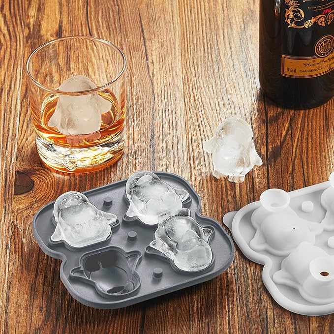 Nax Caki 3D Penguin Ice Cube Tray, 2.2" Large Thicked Silicone Fun Shapes Whiskey Ice Mold with Funnel for Cocktails,Bourbon,Brandy, Whiskey Gifts for Men Black
