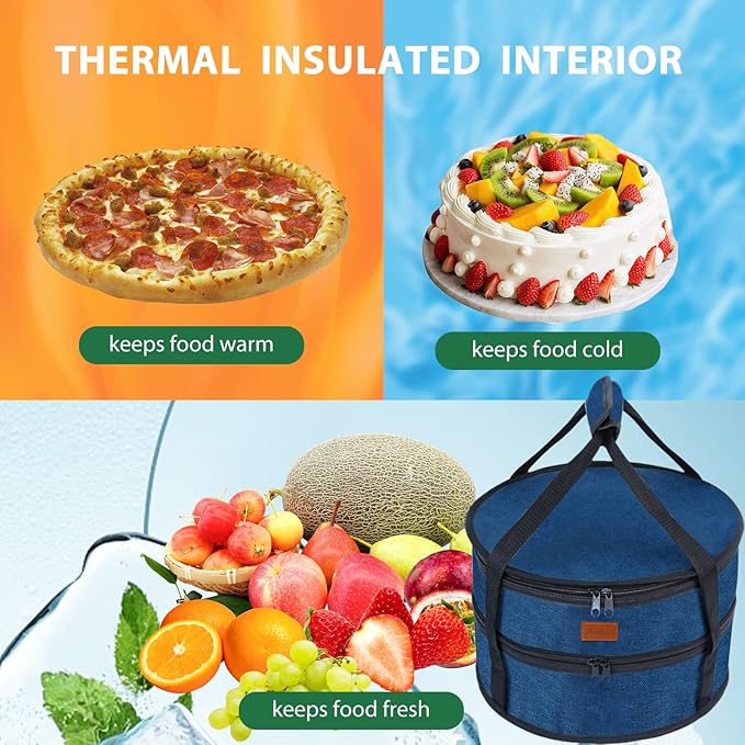 Aufind 12" 2 Pack Pie Carrier with Lid and Insulated Food Carrying Case Bag, Reusable Food Storage Containers for Pies, Cheesecake, Pizza, Nuts Fruit (Blue)