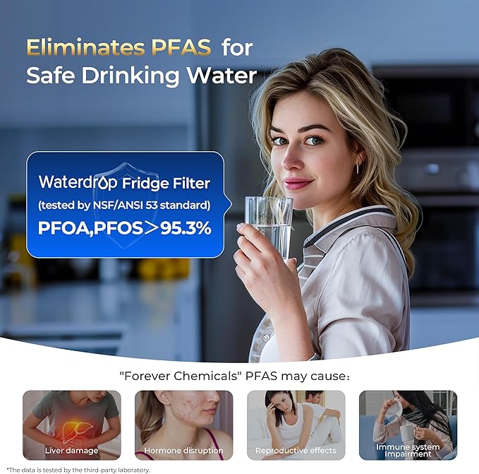 Waterdrop Plus XWF Replacement for GE® XWF, WR17X30702, NSF/ANSI 401&53&42&372 Certified, 𝐑𝐞𝐝𝐮𝐜𝐢𝐧𝐠 𝐏𝐅𝐀𝐒, 1 Filter