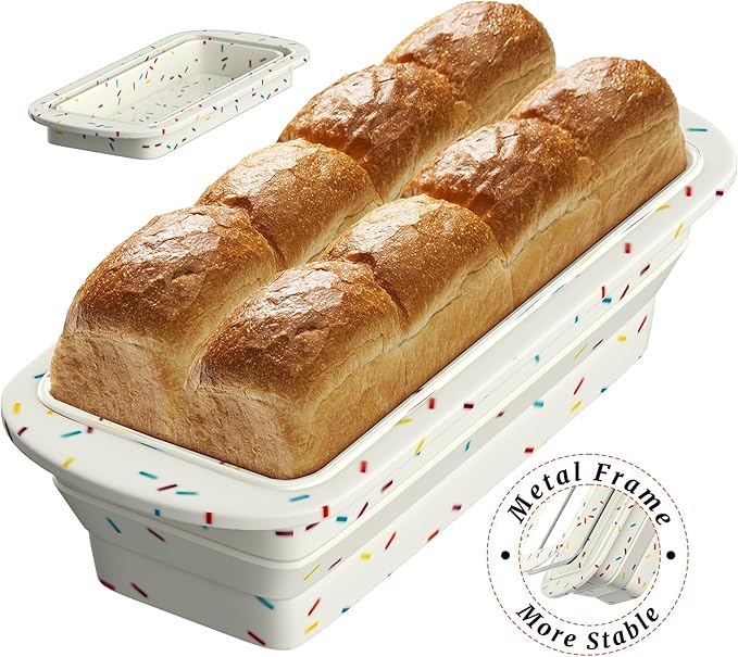 Foldable Silicone Loaf Pan, Non-Stick Bread Pan, Sturdy Cake Tin for Baking, Easy Release Loaf Pan, Great for Cakes, Brownies, Dishwasher Safe (9"x4"x2.5", Off-white, 1 Piece)
