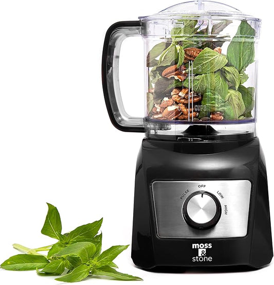 Moss & Stone 3 Cup Mini Food Processor, Strong Vegetable Chopper for Dicing, Chopping, Mincing, & Puree 300 Watts Mini Chopper With 2 Speeds, Perfect Baby Food Processor Black