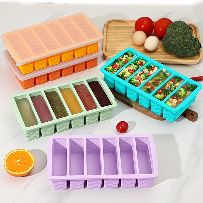 4-Pack Silicone Freezer Trays with Lid,2*【2 Large 2-Cup(500ml)&6 Small 1/2-Cup(125ml)】Soup Freezer Container Molds,Ice Cube Tray For Meal Prep&Freezing Soup,Stews,Sauces,Oven&Dishwasher-Safe