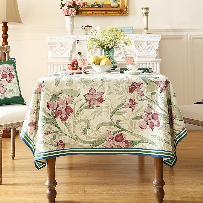 patdrea Designer Green Rectangle Tablecloth,Framhouse Vintage French Violets Pattern Tablecloths,Elegant Floral Table Cover Decor for Kitchen Dining Christmas,Party,Thanksgiving,55"x79"-Tara a