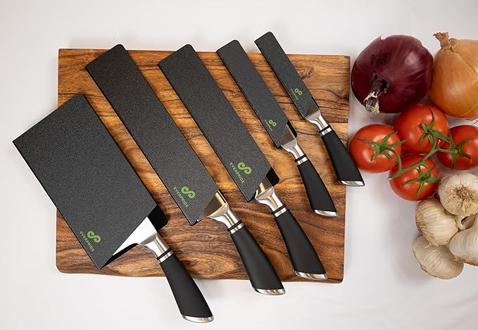 EVERPRIDE 5 PIECE Chef Knife Guard Set Universal Blade Edge Cover and Knife Sheath Set for Chef and Kitchen Knives Durable BPA-Free Felt Lined Sturdy ABS Plastic Knife Storage and Protection
