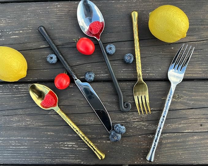 Forged 20-Piece Matte Black Silverware Set, 18/10 Stainless Steel Flatware Service for 4, Rustic Black Flatware, Spoons Forks Set Home Kitchen Restaurant Housewarming, Dishwasher Safe