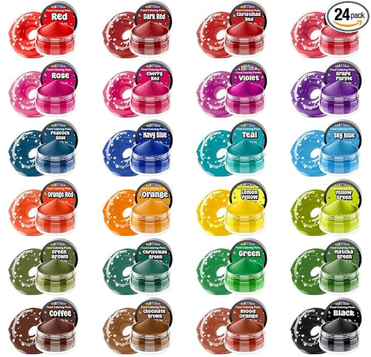 Food Coloring Powder - 24 Vibrant Colors Powder Food Coloring, Flavorless High Concentrated Food Dye for Icing, Cake Decorating, Baking, Cookies, Frosting, Slime - 2g/bottle
