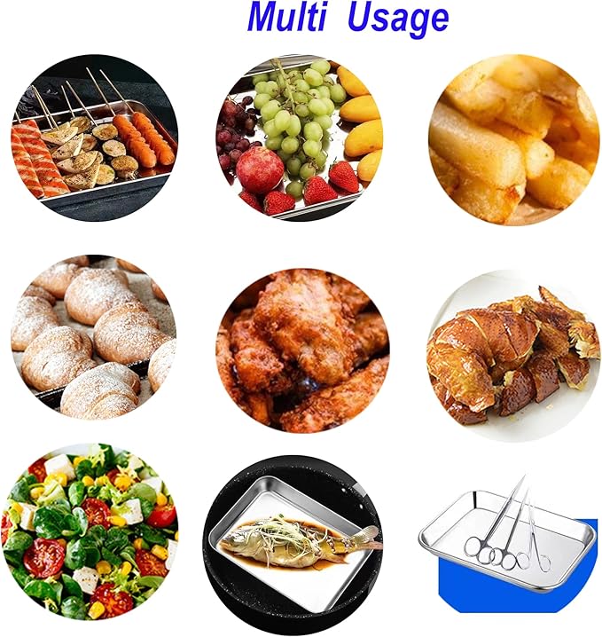 Small Cookie Baking Sheet Pans Stainless Steel 304 Little Serving Tray 10.4 x8.1 x1.1Inch (Diagonal 12.3) Reheat Food Small Items No Rust Dishwasher Safe for 2 Person 2 Pack