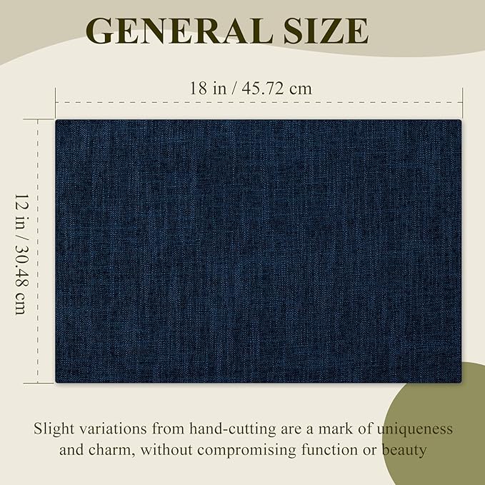 KXN Placemats Set of 8, Dual-Layer Thickened Faux Linen Table Mats, Heat Resistant & Wrinkle-Free, Machine Washable Cloth Place Mats for Kitchen Dining Indoor Outdoor (Navy Blue)