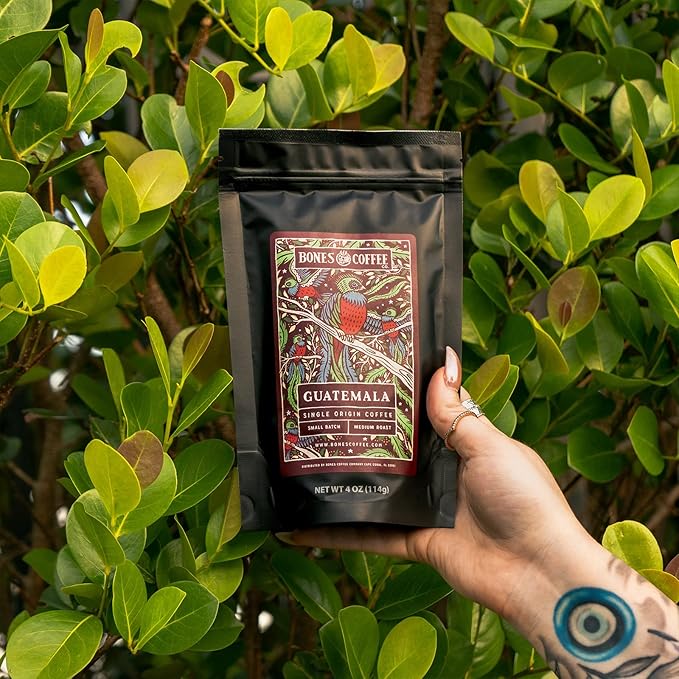 Bones Coffee Company NEW World Tour Sample Pack Box Set with Specialty Coffee Mug, 5 Assorted Single-Origin Low Acid Medium Roast Arabica Beans Flavored Coffee Gifts, 4 oz Pack of 5 Whole Bean