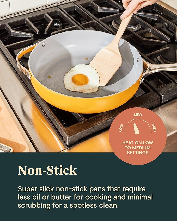 Caraway Deluxe Non-stick Ceramic Cookware Set (16 Piece) Pots, Frying Pans, Lids and Kitchen Storage - PFAS & PFOA Free - Oven Safe Pan Set & Compatible with All Stovetops - Perracotta