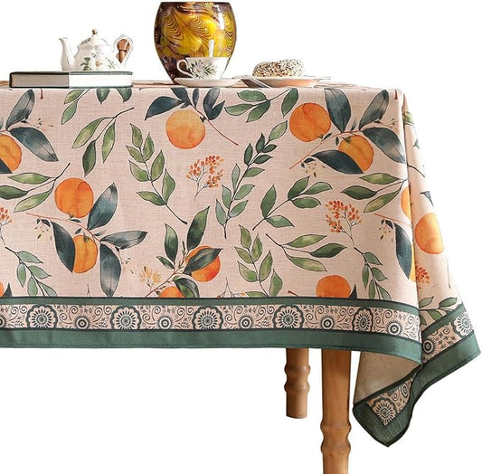 patdrea Designer Vintage Linen Long Rectangle Table Cloth,Framhouse Oranges and Leaves Pattern French Tablecloth,Fall Decor Cover for Kitchen Dining Christmas,Thanksgiving,63"x102"-Palladin a