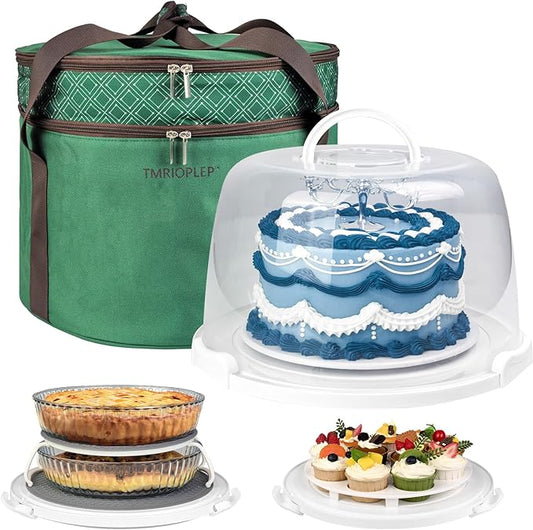 TMRIOPELP Tall Cake Carrier with Lid and Handle Insulated Cake Container Cake Transport Carrier Ideal for Pies Cupcakes and Pastries Perfect for Safe and Secure Cake Delivery (Green, 12 inch)
