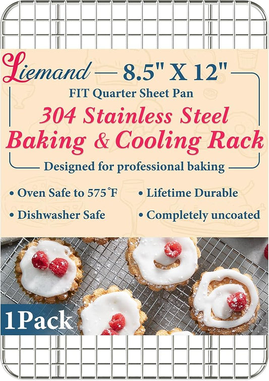 Cooling Racks for Cooking and Baking - 8.5"x12" Oven Safe Premium Stainless Steel Heavy Duty Baking Rack Tight-Wire, Fits Quarter Sheet Pan for Roasting & Grilling & Cooking - 1 Pack