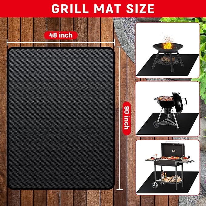 90 x 48 inch Under Grill Mats for Outdoor Grill, Double-Sided Fireproof, Oil and Waterproof Protective Mat for Grass and Deck, Outerdoor BBQ Fire Pit Fireplace Mat