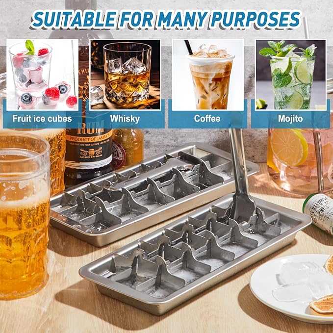5 Pcs 18 Slot Stainless Steel Ice Cube Maker and Tray Ice Cube Tray for Bars Kitchens Levers Remove Cubes Easy Removal Metal Food Grade Freezer Molds for Food Juice Dishwasher Safe