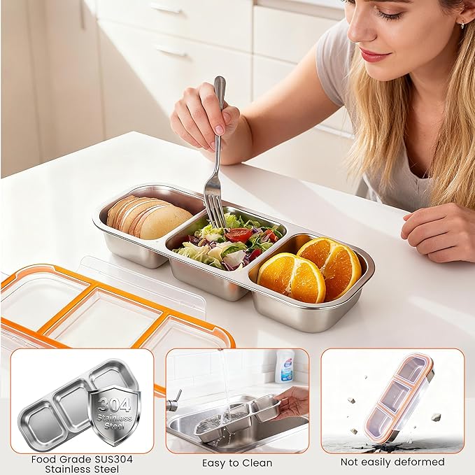 Bandesun Stainless Steel Snack Containers for Kids & Adults, 1 Pack Leek Proof Metal Bento Lunch Box with with lids, Lunchable Containers for Travel, School, Home - Stackable Bento Snack Box