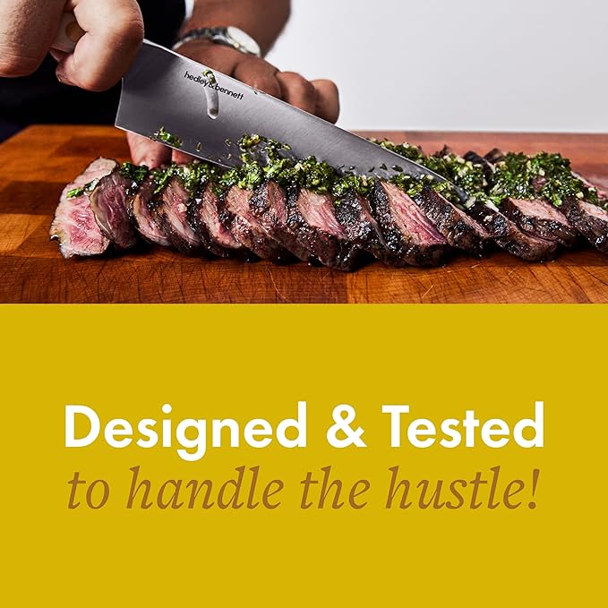 hedley & bennett Professional Chef Knife - Sharp 8 inch Japanese Kitchen Blade - Three-Layer Steel for Cutting Meat and Vegetables - Ergonomic Handle - Cooking Gift - Caviar (Black)