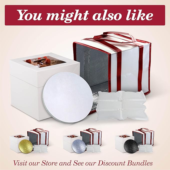 Cakebon Cake Boxes with Boards - 8 Inch Round Cake Drum White (3-pack) - Box With Window for Birthdays, Weddings and Parties