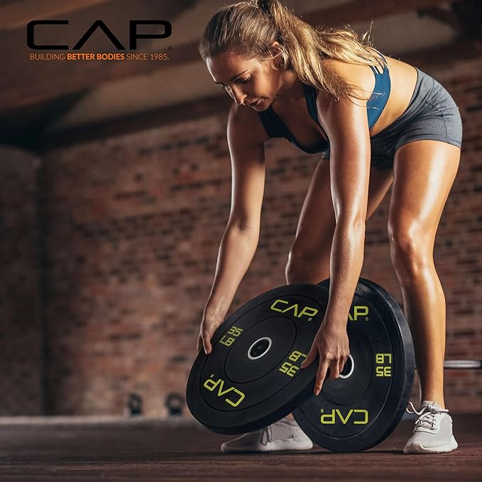 CAP Barbell 2-Inch Olympic Bumper Plate Weight Set with 6 Post Rack | 100-370 lbs | Multiple Options