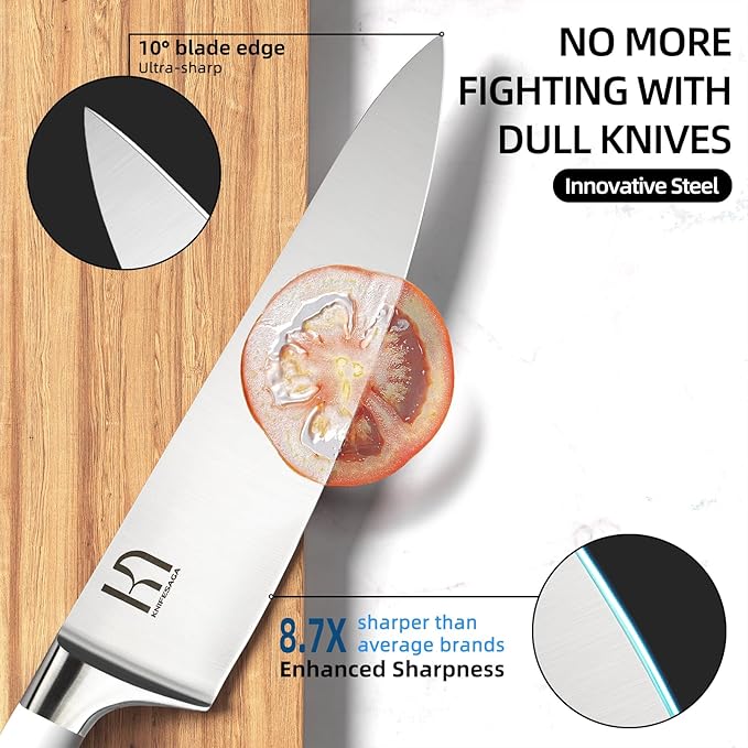 Knife Set Premium, Japanese 15 Pcs High Carbon Stainless Steel Kitchen Knife Block Set with Sharpener, Razor Sharp Knives Set for Kitchen with Natural Wood Block, Long-Lasting Edge