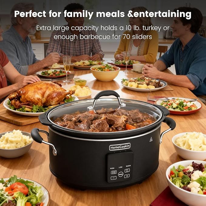 HOMECOOKIN Slow Cooker, Extra Large 10 Quart Digital Programmable Slow Cookers with Timer, Dishwasher Safe Glass Lid & Crock, Kitchen Appliance for Families and Gatherings, Black