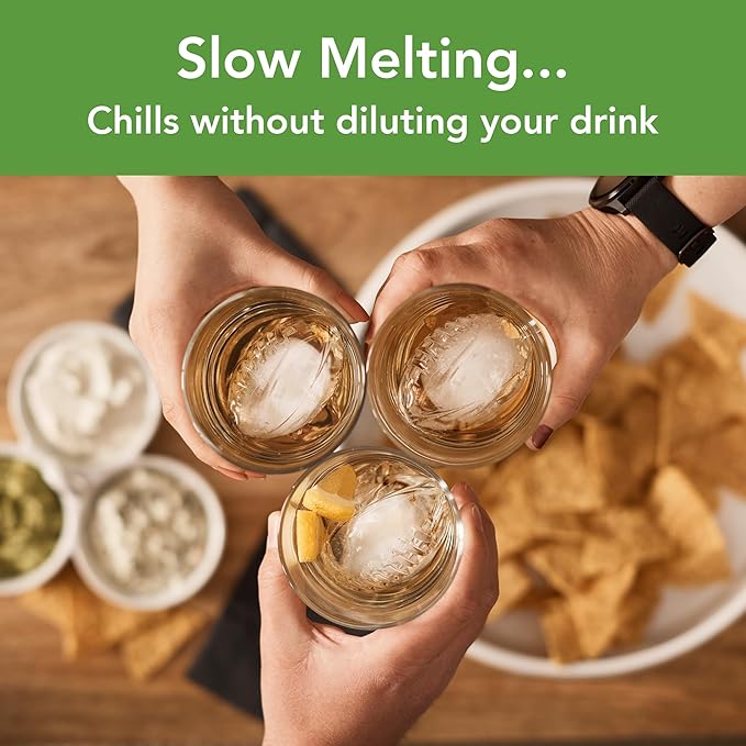 Tovolo Craft Ice Molds – Large Football Ice Spheres for Sports Fans - Whiskey, Bourbon, Cocktails, Gifts & More – 2 Pack Slow Melting, Stackable, BPA-Free Silicone Leak-Proof Lids, Dishwasher-Safe