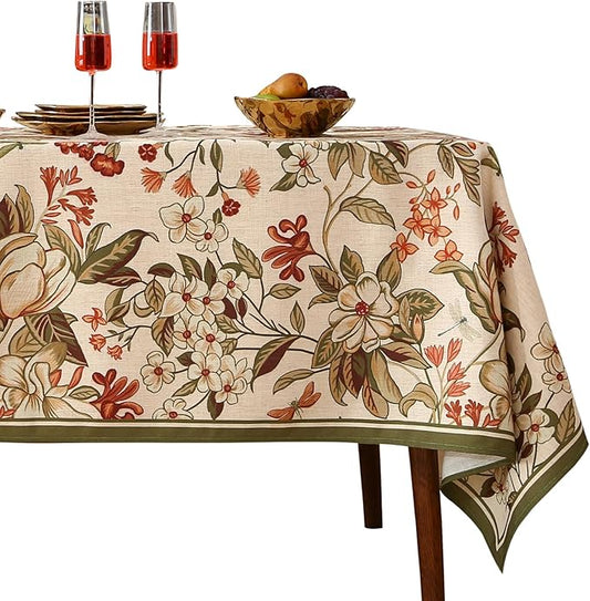 ISAENNE Designer Bohemian Linen Extra Long Tablecloth Rectangle,Colorful Floral Pattern Table Cloth,Wrinkle Resistant Decorative Tablecloths for Dining Thanksgiving Kitchen,67"*118"-Grace A
