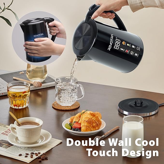 1.7L Electric Kettle, Stainless Steel Interior, 1500 Watt, Fast Boiling Water Boiler, LED Display, Temperature Control, Keep Warm, Auto Shut-Off, Boil-Dry Protection, Double Wall Cool Touch, Cordless
