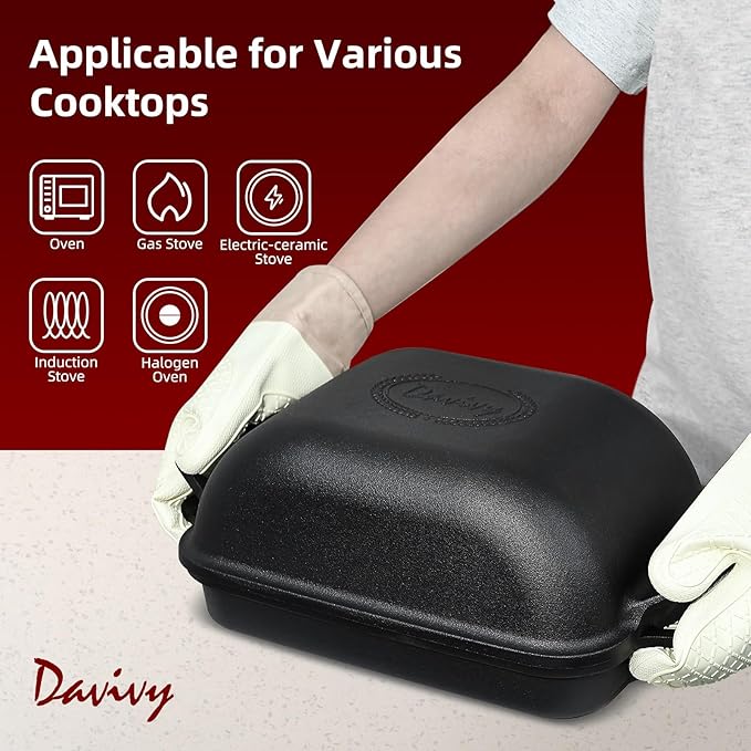 Davivy 9QT Pre-Seasoned Dutch Oven for Sourdough Bread, Non-stick Cast Iron Sourdough Bread Loaf Baking Pan, Large Capacity Cast Iron Loaf Pan, with Silicone Oven Mitts