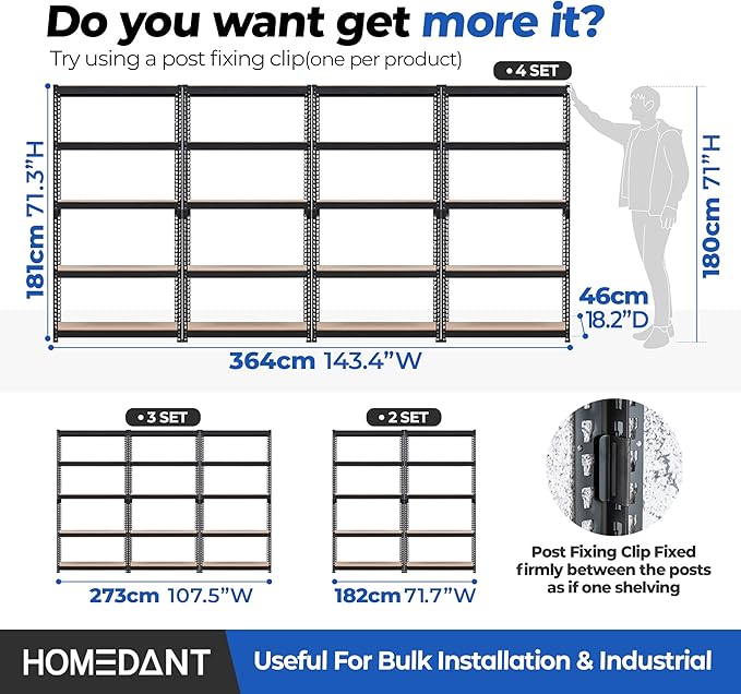 HOMEDANT 5 Tier Laminated Boltless Metal Shelving Unit Adjustable Garage Storage Utility Rack Heavy Duty Shelves Organization Multipurpose Shelf Warehouse Pantry Shed 35.9" W x 18.2" D x 71.3" H 2Pack