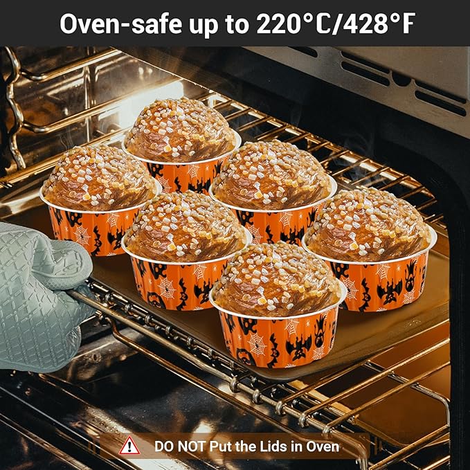 EUSOAR Mini Cheesecake Pans, 100pcs 5oz Halloween Cupcake Liners Baking Cups with Lids, Oven Safe Dessert Muffin Pan Creme Brulee Ramekins Disposable Containers for Gathering Club Wedding Party