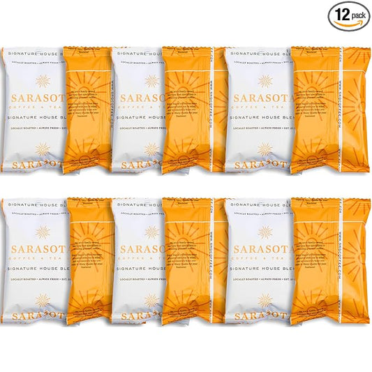 Sarasota Coffee Ground Packets | Gourmet Medium Roast Ground Coffee Packs | Breakfast Blend | Low Acid Mold Free Singles Packets | Individual Pouches for 12 Cup Coffee Maker | 2 Ounce Bags, 12 Count