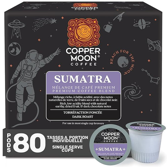 Copper Moon Single Serve Coffee Pods for Keurig K-Cup Brewers, Dark Roast, Sumatra Blend, 80 Count