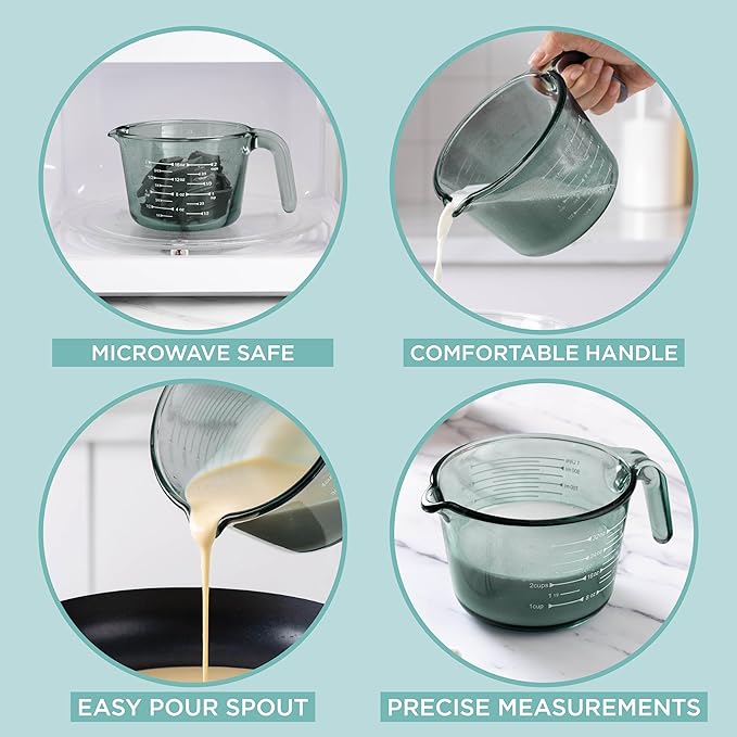 COOK WITH COLOR Glass Measuring Cups - Ideal for Cooking and Baking, Green