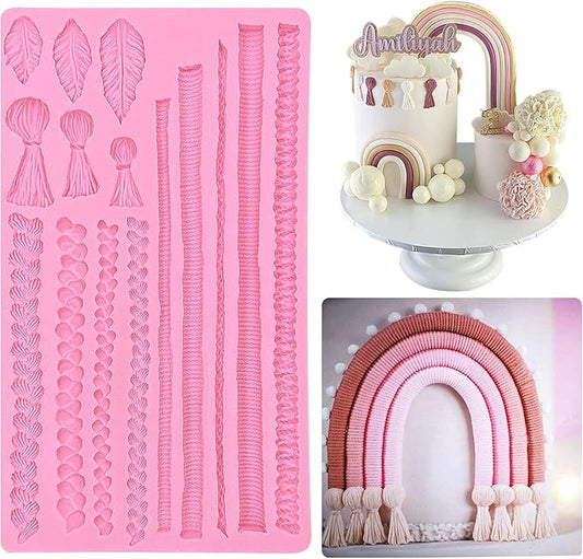 Hemp Rope Fondant Molds, Macrame Tassel Cake Decorating Silicone Molds, Kitchen Candy Chocolate Baking Tools for Cookie Mousse Cupcake Desserts, Epoxy Crafts, Modeling Clay, Candle Decoration, Soap