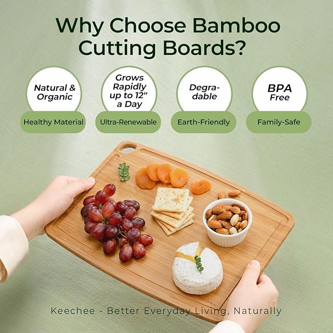 Dishwasher Safe Bamboo Cutting Boards Durable Lightweight Wood Cutting Board for Busy Kitchen, Easy Clean Wooden Chopping Boards with Juice Groove Set of 3 (L+M+S)