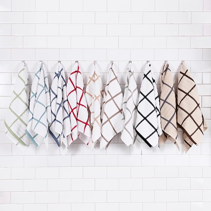 All-Clad Checked Kitchen Towel: Highly Absorbent, Super Soft Long Lasting - 100% Cotton, 17"x30" Tea Towel for Cleaning & Drying Dishes, Pans, Glassware, or Countertops, (1-Pack), Almond