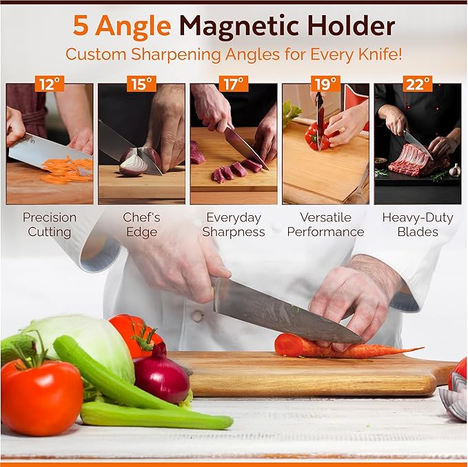 EdgeForge™ Rolling Knife Sharpener Kit - Dual-Grit Diamond & Ceramic Wheels - 5-Angle Magnetic Guide from 12-22 Degrees - Premium Beech Wood - Knife Sharpening Kit for Kitchen, Chef & Pocket Knives