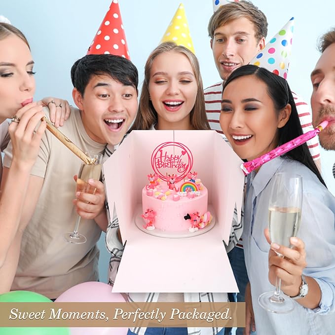 Cakebon Cake Boxes with Boards - 8 Inch Round Cake Drum Black - Box With Window for Birthdays, Weddings and Parties (1pc Each, 2pcs Total)