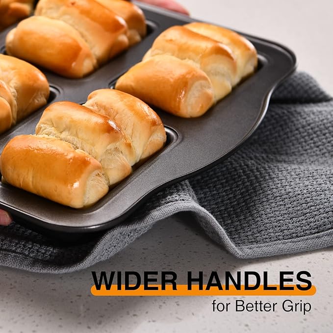 HONGBAKE Mini Loaf Baking Pans, Nonstick Small Cornbread Pan, Tiny Banana Bread Pan, Heavy Duty Carbon Steel Brownie Tin, 8-Cavity, Dark Grey