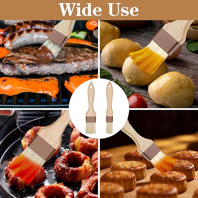 4 Pcs Natural Bristle Pastry Brush, Beech Wooden Handle Basting and BBQ Brushes for Cooking, Butter, Oil, Marinade, Grilling & Baking, Kitchen Food Brush (1.5 inch & 2 inch)